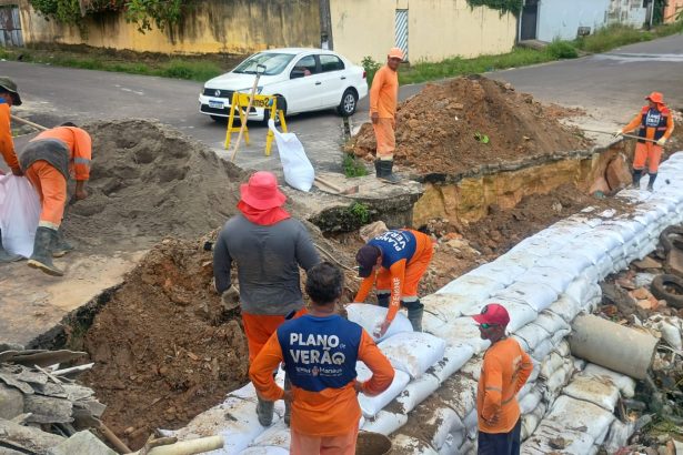 Prefeitura de Manaus realiza intervenção emergencial para conter erosão no bairro Planalto e aplicar rip-rap