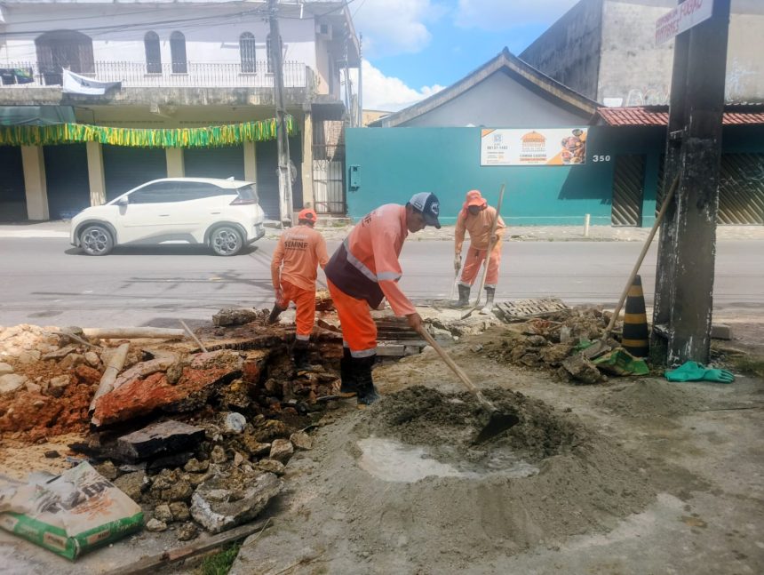 Prefeitura de Manaus realiza recuperação da drenagem na avenida Desembargador João Machado para restabelecer escoamento e trafegabilidade