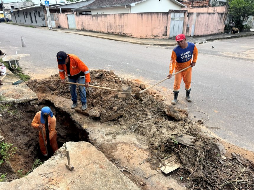 Prefeitura de Manaus recupera sistema de escoamento das águas na rua Doutora Marta Cunha e repara drenagem em 100 metros