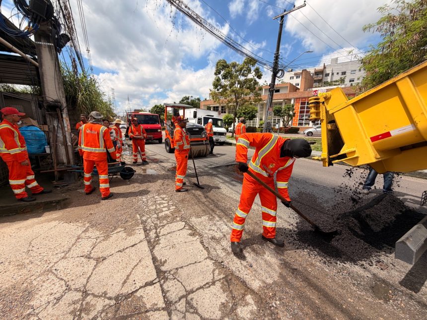 Prefeitura de Manaus intensifica manutenção asfáltica no Parque 10 de Novembro para recuperar vias de grande fluxo