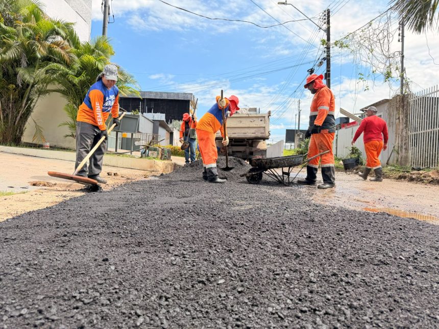 Recapeamento da rua Minas Gerais em Manaus prossegue nesta terça-feira com renovação do pavimento