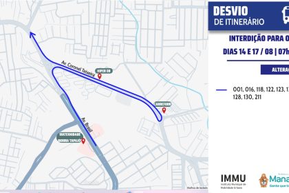 Mudanças no transporte coletivo em Manaus por interdições na avenida Brasil entre 14 e 17 de agosto