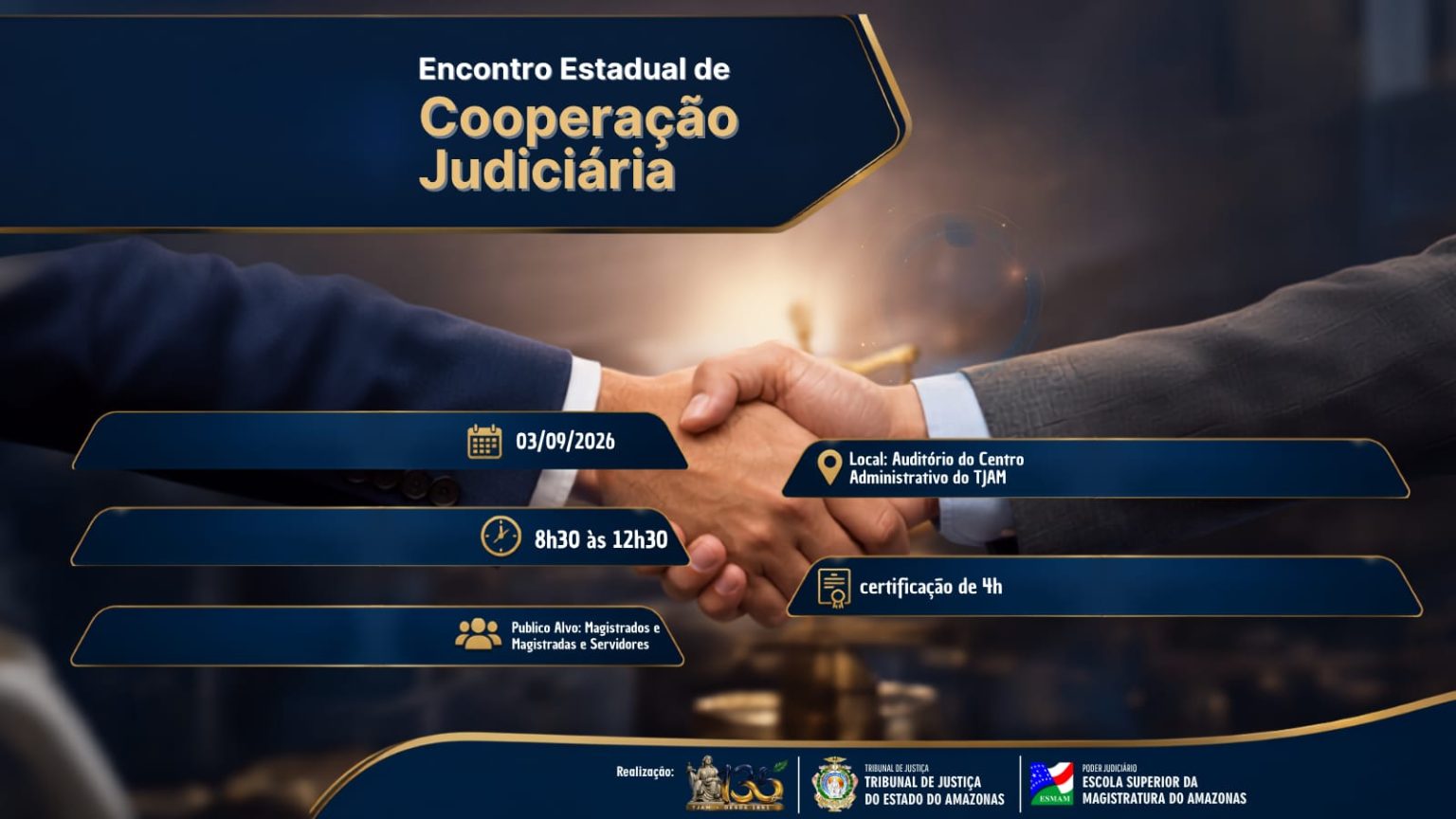 Esmam promove encontro estadual sobre cooperação judiciária em Manaus no dia 3 de setembro