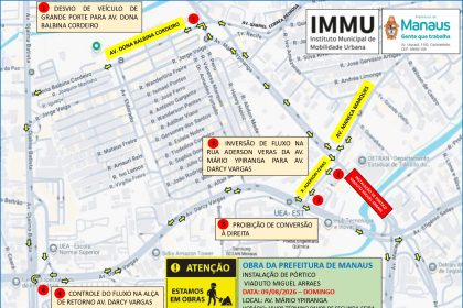 Prefeitura de Manaus interdita alças do viaduto Miguel Arraes para instalar pórtico de sinalização entre 9/8 e 10/8