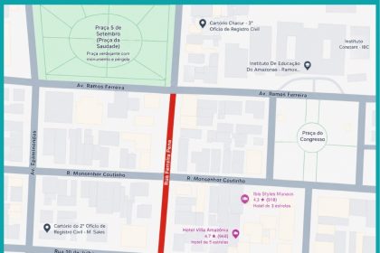 Rua Ferreira Pena em Manaus será interditada a partir de 24/8 para obras da primeira Rua Gastronômica e transformada em boulevard para pedestres
