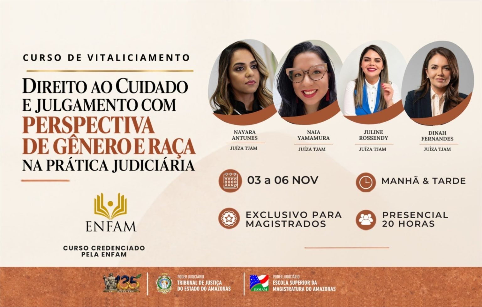 Escola Superior da Magistratura do Amazonas lança curso de vitaliciamento sobre direito ao cuidado e julgamento com perspectiva de gênero e raça