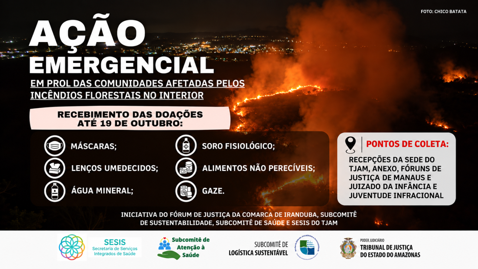 Tribunal de Justiça do Amazonas mobiliza campanha de doações para vítimas de incêndios florestais na região metropolitana