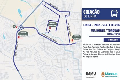 Prefeitura de Manaus implanta linha C-902 para conectar conjunto Manauara à avenida Torquato Tapajós e integrar bairros da zona Norte